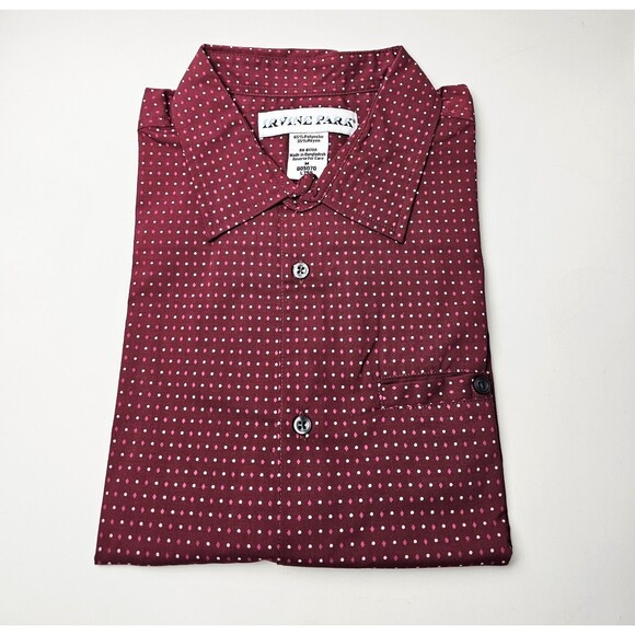 Irvine Park Mens LS Dress Shirt Sz M Burgandy Diamond/Dot Geometric 2017 NEW! - Picture 2 of 8